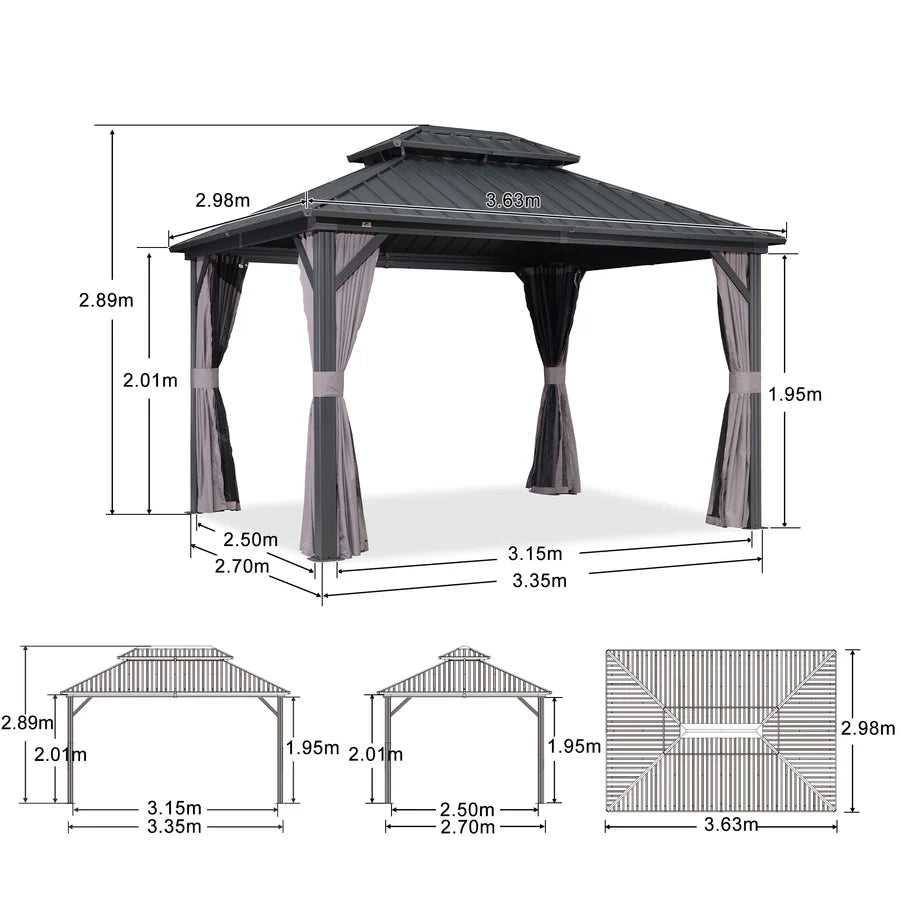 PURPLE LEAF Tonnelle Rigide Gris Modèle Léger Toit Double Robuste Acier Galvanisé Pergola Aluminium Avec Guirlandes Lumineuses Lait