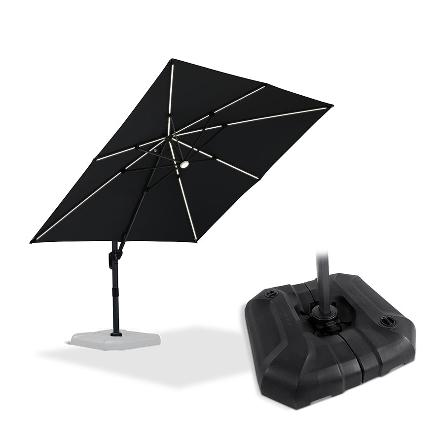 PURPLE LEAF Parasol Déporté avec LED Solaire 3 x 3 m Carré Inclinable avec socle