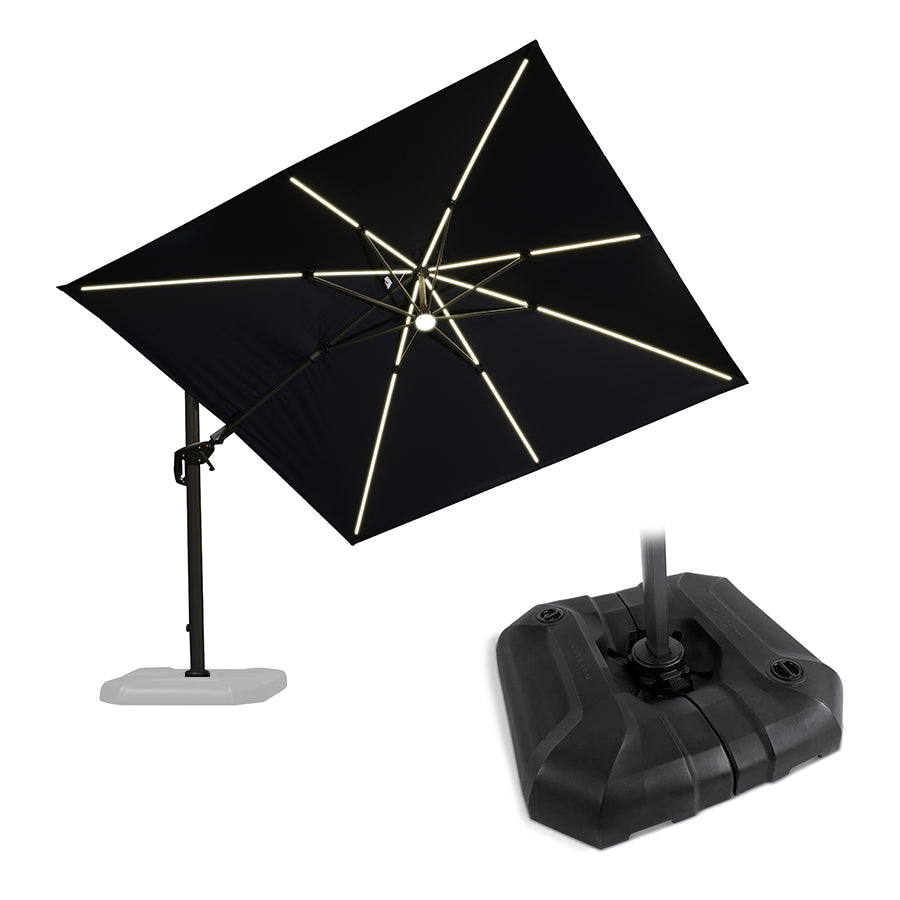 PURPLE LEAF Parasol Déporté avec LED Solaire 3 x 3 m Carré Inclinable avec socle