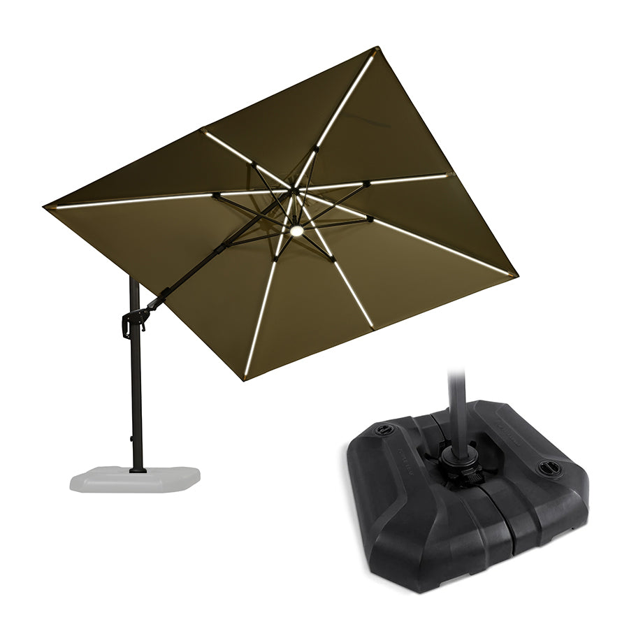 PURPLE LEAF Parasol Déporté avec LED Solaire 3 x 3 m Carré Inclinable avec socle