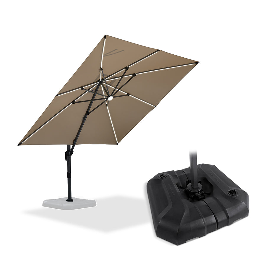 PURPLE LEAF Parasol Déporté avec LED Solaire 3 x 3 m Carré Inclinable avec socle