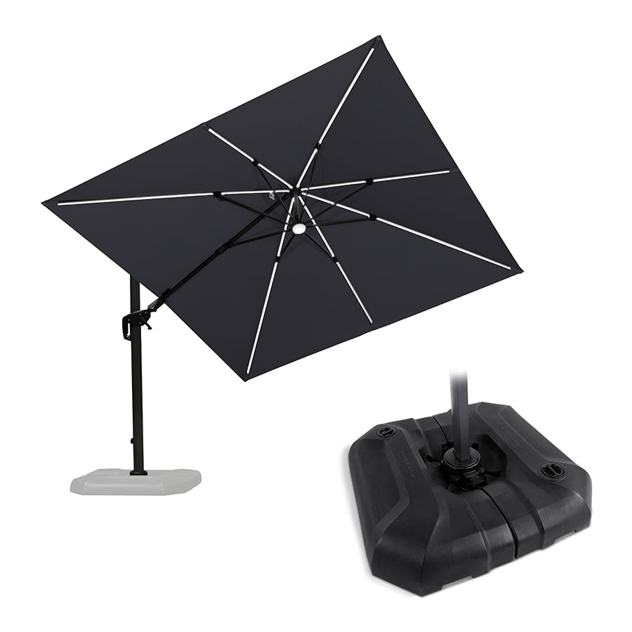 PURPLE LEAF Parasol Déporté avec LED Solaire 3 x 3 m Carré Inclinable avec socle