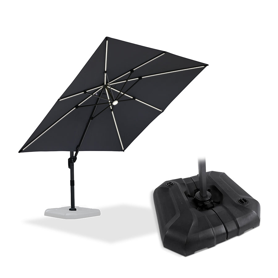 PURPLE LEAF Parasol Déporté avec LED Solaire 3 x 3 m Carré Inclinable avec socle