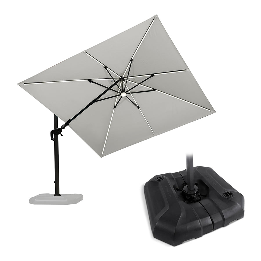 PURPLE LEAF Parasol Déporté avec LED Solaire 3 x 3 m Carré Inclinable avec socle