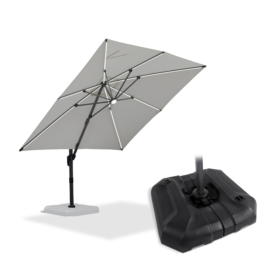 PURPLE LEAF Parasol Déporté avec LED Solaire 3 x 3 m Carré Inclinable avec socle