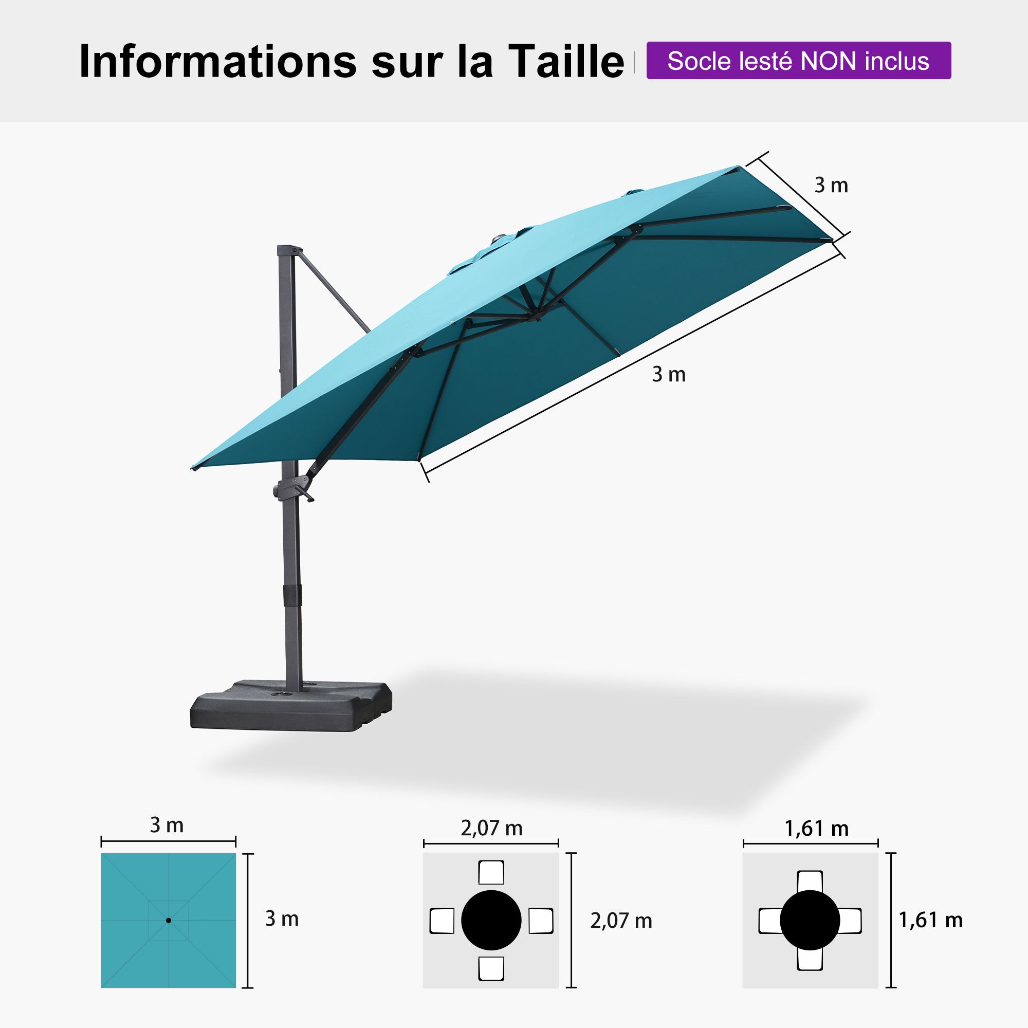 PURPLE LEAF Parasol déporté à inclinaison progressive - Parasol de Terrasse Abordable