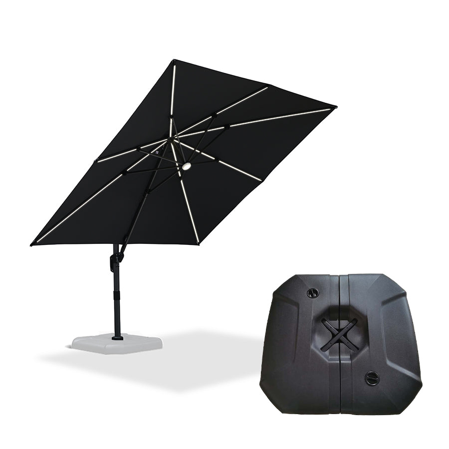 PURPLE LEAF Parasol Déporté avec LED Solaire 3 x 3 m Carré Inclinable avec socle