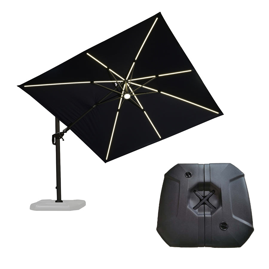 PURPLE LEAF Parasol Déporté avec LED Solaire 3 x 3 m Carré Inclinable avec socle