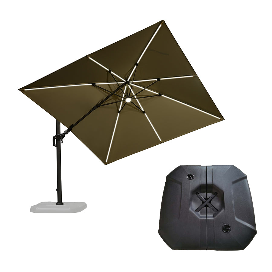 PURPLE LEAF Parasol Déporté avec LED Solaire 3 x 3 m Carré Inclinable avec socle