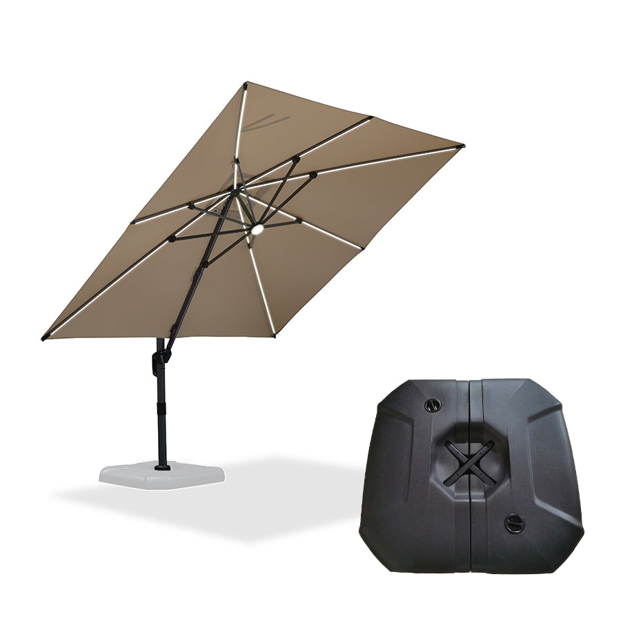 PURPLE LEAF Parasol Déporté avec LED Solaire 3 x 3 m Carré Inclinable avec socle