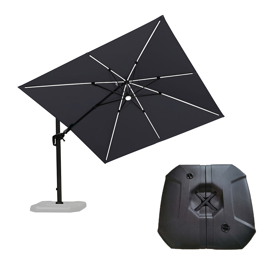 PURPLE LEAF Parasol Déporté avec LED Solaire 3 x 3 m Carré Inclinable avec socle