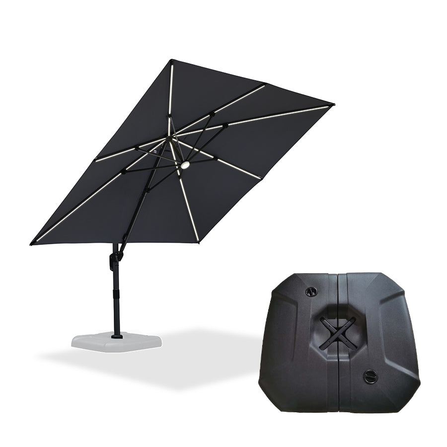 PURPLE LEAF Parasol Déporté avec LED Solaire 3 x 3 m Carré Inclinable avec socle