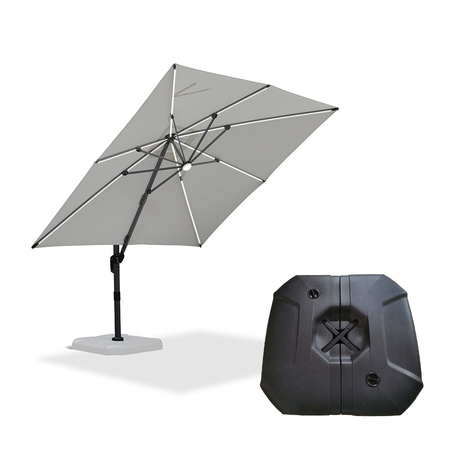 PURPLE LEAF Parasol Déporté avec LED Solaire 3 x 3 m Carré Inclinable avec socle