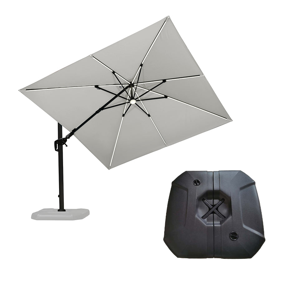 PURPLE LEAF Parasol Déporté avec LED Solaire 3 x 3 m Carré Inclinable avec socle