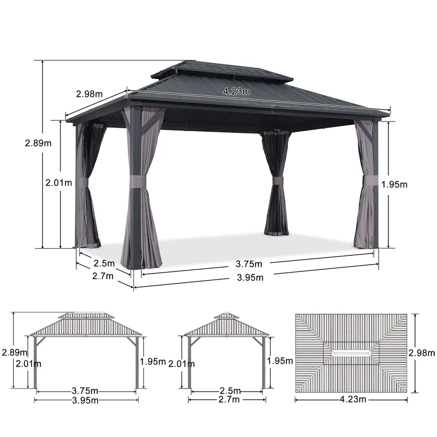 PURPLE LEAF Tonnelle Rigide Gris Modèle Léger Toit Double Robuste Acier Galvanisé Pergola Aluminium Avec Guirlandes Lumineuses Lait