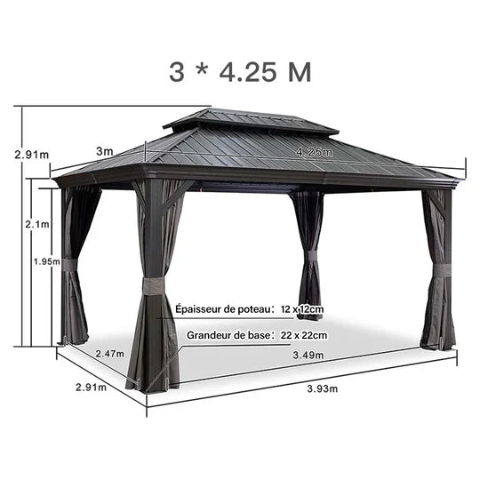 PURPLE LEAF Tonnelle de Jardin Gamme Luxe avec Éclairage LED Intégré - Abat-Jour Blanc Opalin Anti-Éblouissement, Pavillon Gris