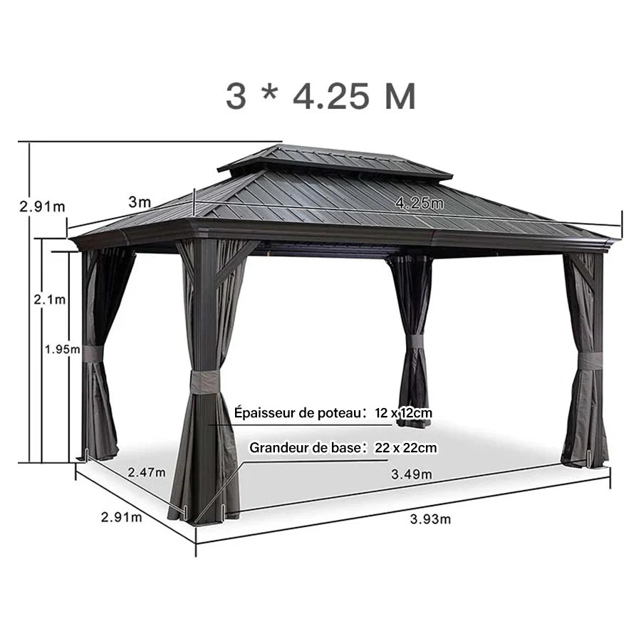 PURPLE LEAF Tonnelle de Jardin Extérieur, Pavillon de Jardin à Toit Double en Acier Galvanisé, Solide, Avec Guirlandes Lumineuses Transparentes, Modèle Luxueux - Gris
