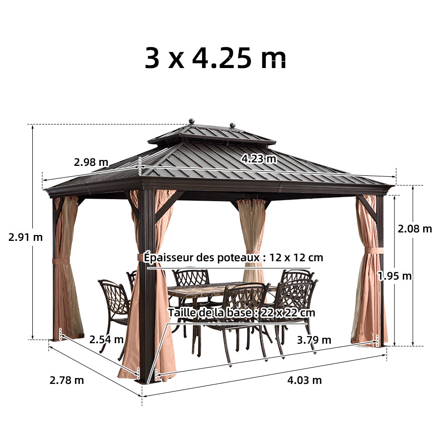PURPLE LEAF Tonnelle De Jardin Tonnelle Pergola Aluminum Avec Moustiquaire Et Rideaux Pavillon De Jardin à Double Toit Acier Galvanisé, Bronze