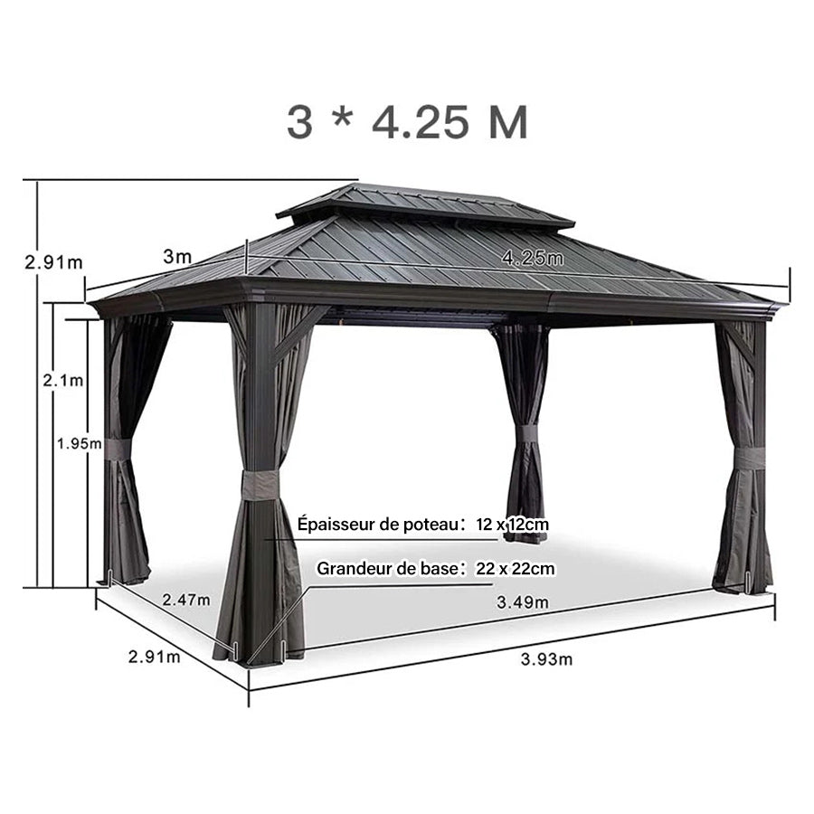 PURPLE LEAF Tonnelle De Jardin Exterieur Tonnelle Pergola Aluminum Avec Moustiquaire Et Rideaux Pavillon De Jardin à Double Toit Acier Galvanisé, Gris