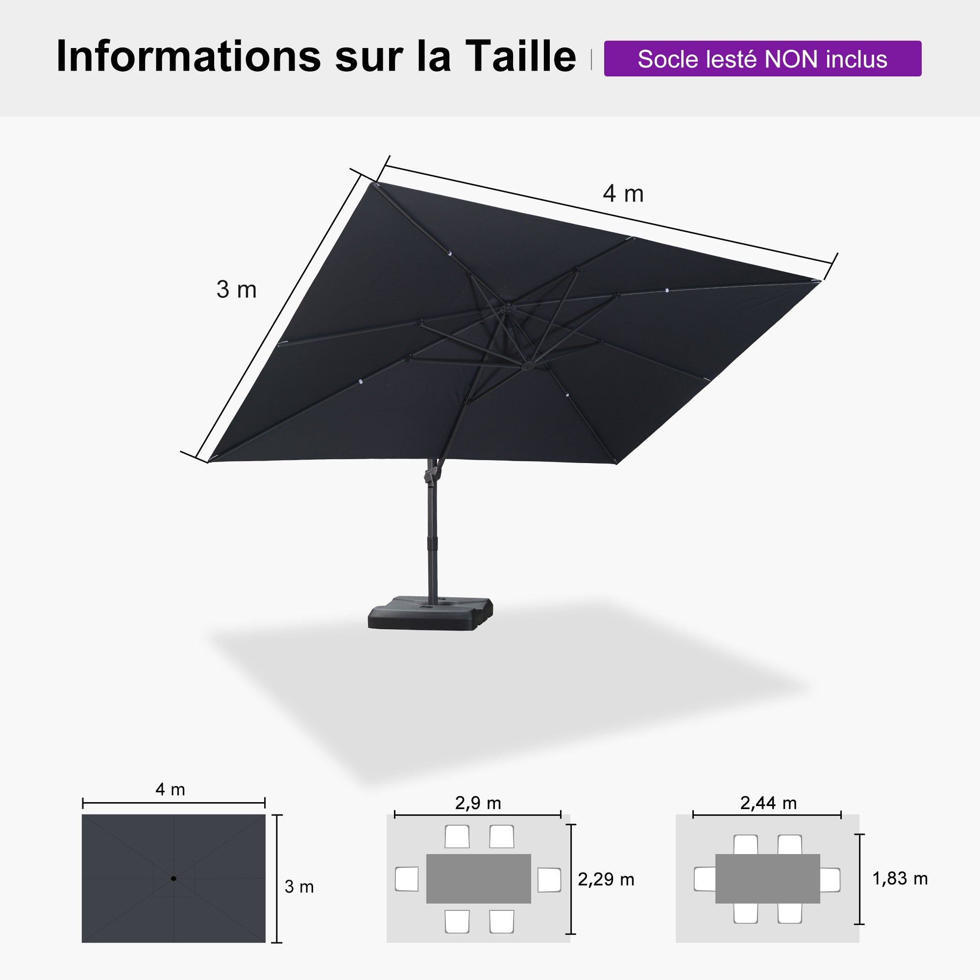 PURPLE LEAF Parasol déporté à inclinaison progressive - Parasol de Terrasse Abordable