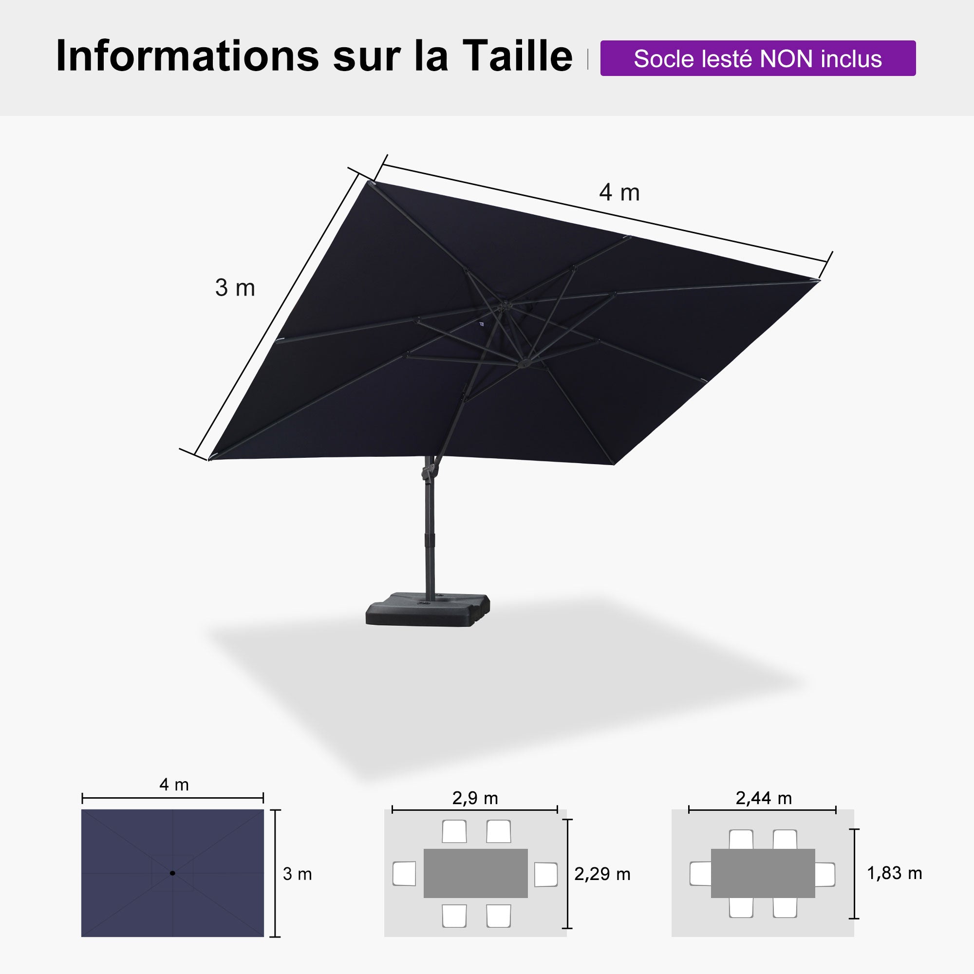 PURPLE LEAF Parasol déporté à inclinaison progressive - Parasol de Terrasse Abordable