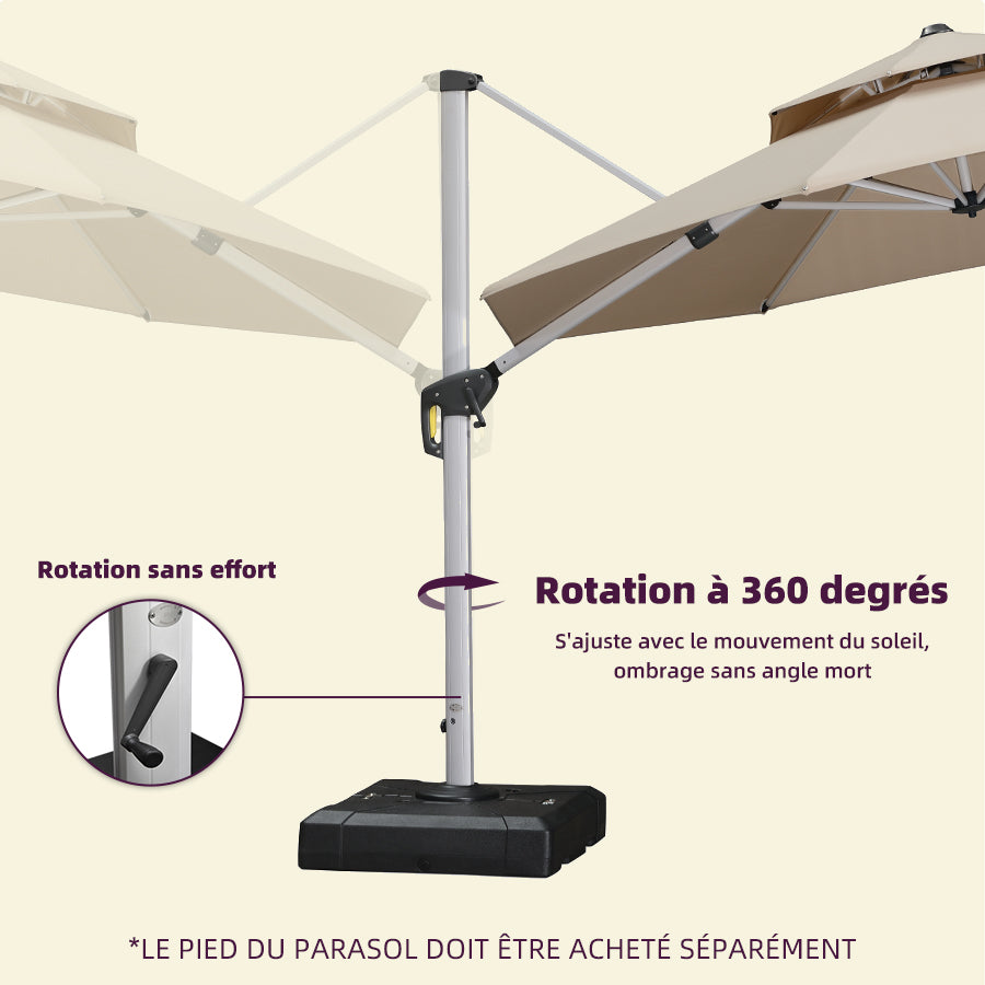 PURPLE LEAF Parasol De Jardin Extérieur Rond avec LED, Parasol Déporté avec Manivelle, Parasol Excentré Inclinable