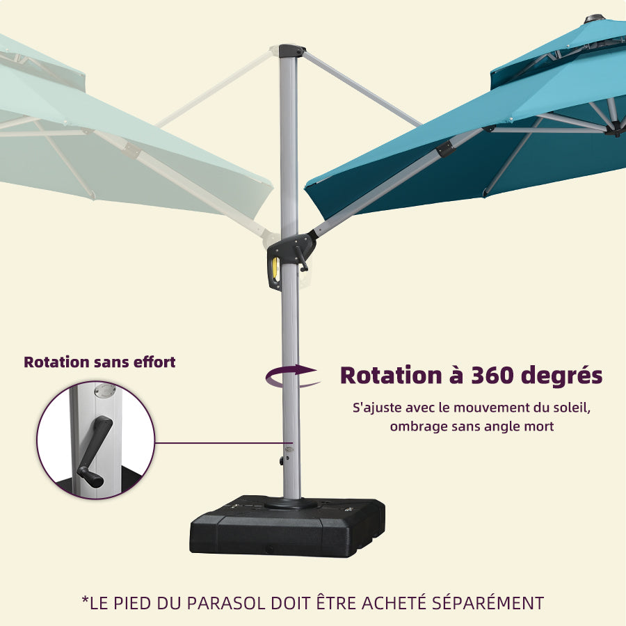 PURPLE LEAF Parasol De Jardin Extérieur Rond avec LED, Parasol Déporté avec Manivelle, Parasol Excentré Inclinable