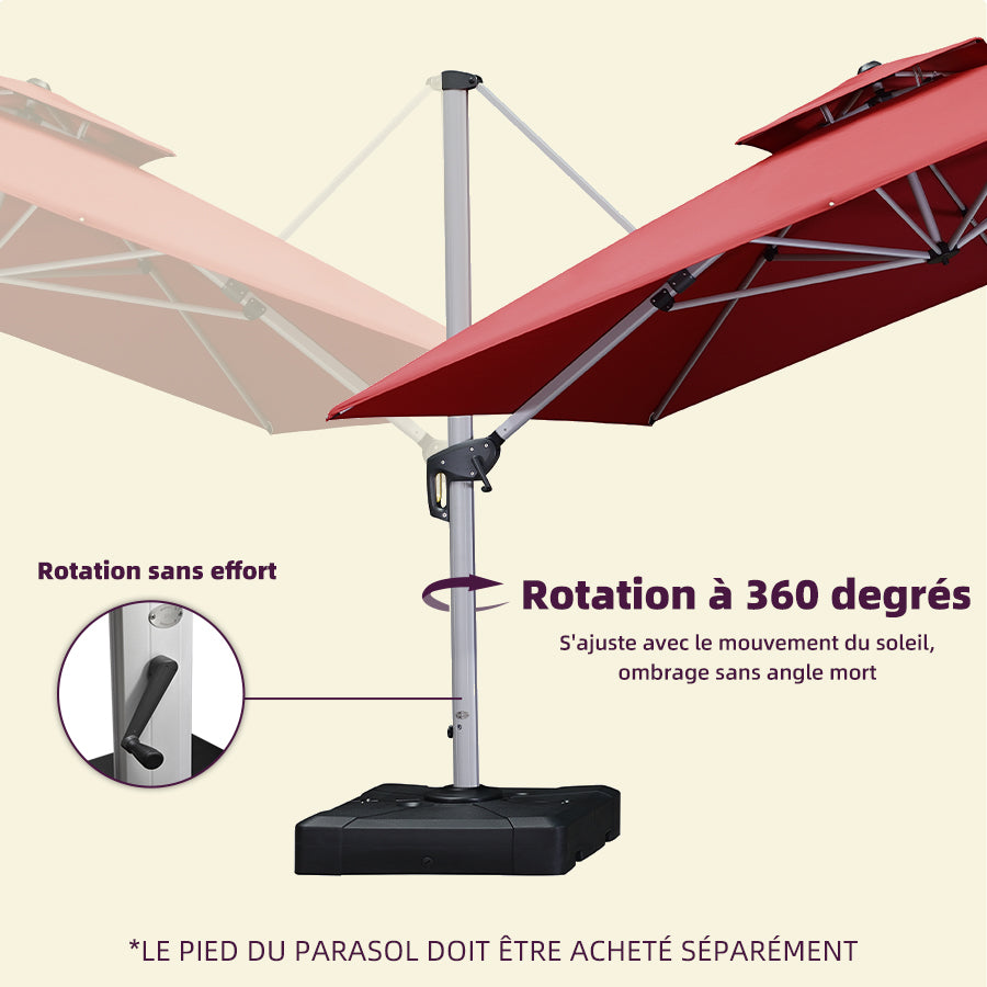 PURPLE LEAF Parasol Déporté Inclinable, Parasol De Jardin Exterieur Toit à Double Rotatif 360°,Parasol Terrasse Exterieur Luxueux