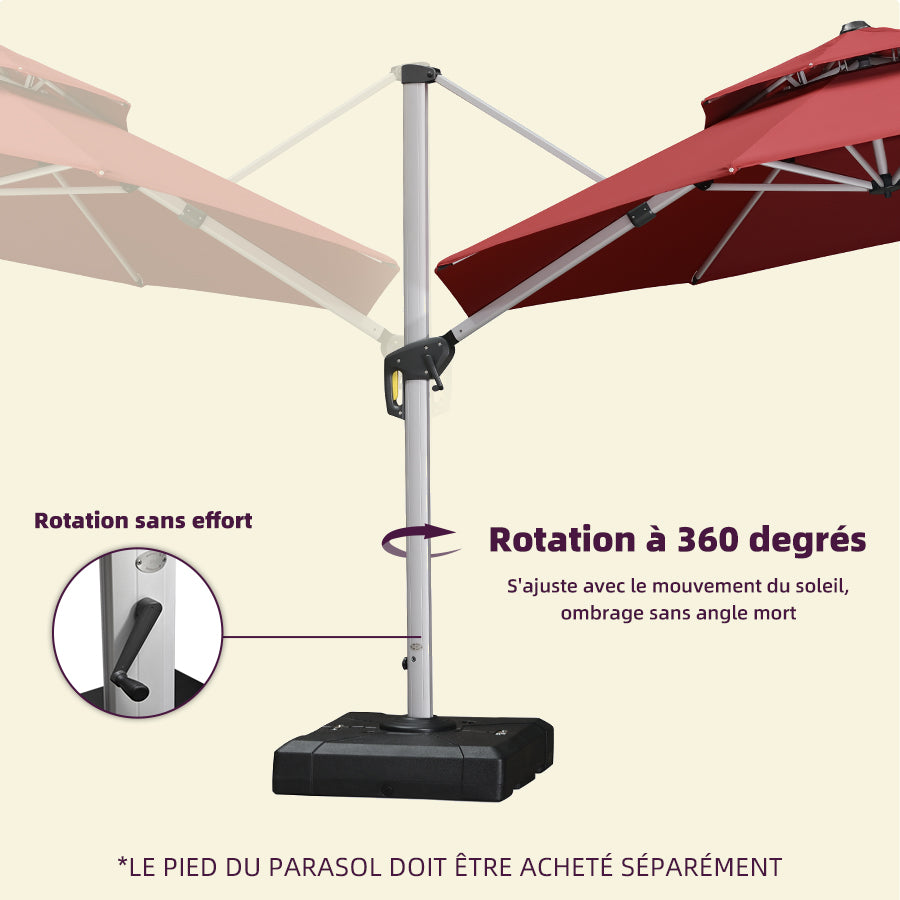 PURPLE LEAF Parasol De Jardin Extérieur Rond avec LED, Parasol Déporté avec Manivelle, Parasol Excentré Inclinable