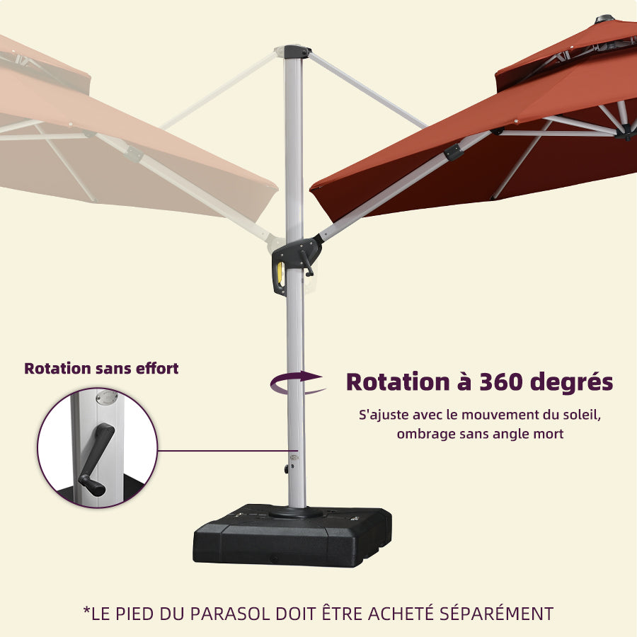PURPLE LEAF Parasol De Jardin Extérieur Rond avec LED, Parasol Déporté avec Manivelle, Parasol Excentré Inclinable