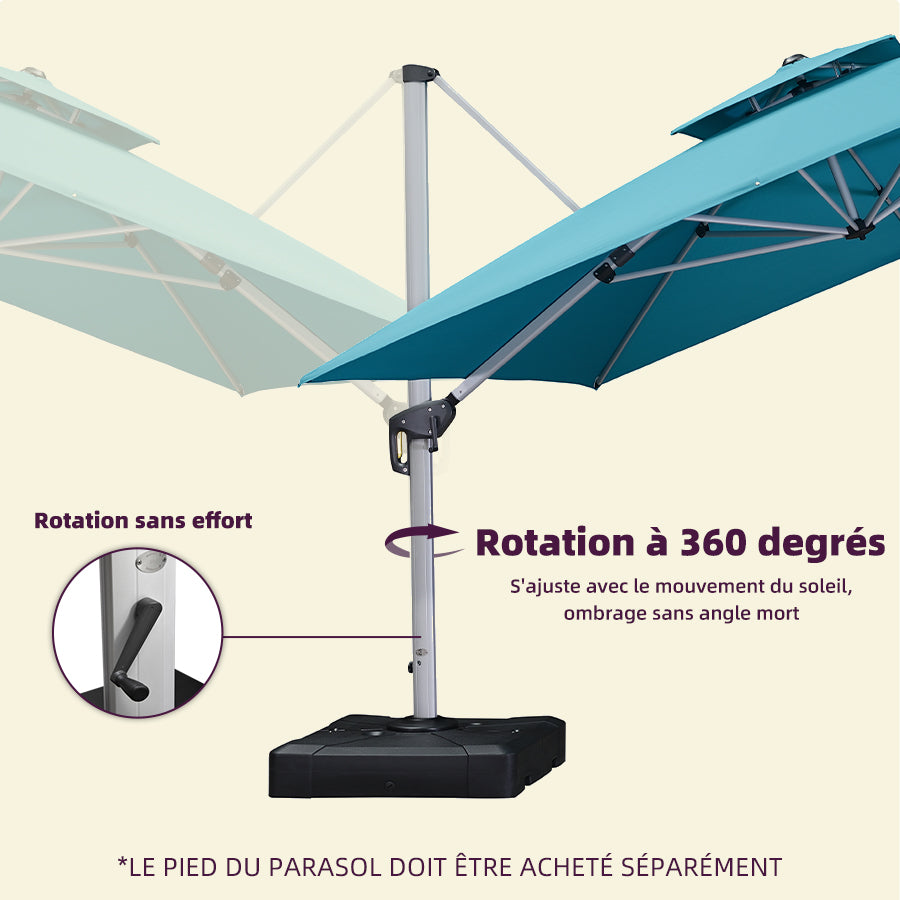 PURPLE LEAF Parasol Déporté Inclinable, Parasol De Jardin Exterieur Toit à Double Rotatif 360°,Parasol Terrasse Exterieur Luxueux