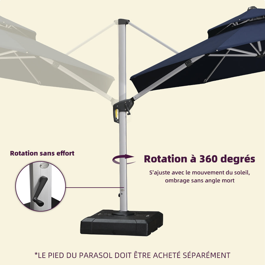 PURPLE LEAF Parasol De Jardin Extérieur Rond avec LED, Parasol Déporté avec Manivelle, Parasol Excentré Inclinable