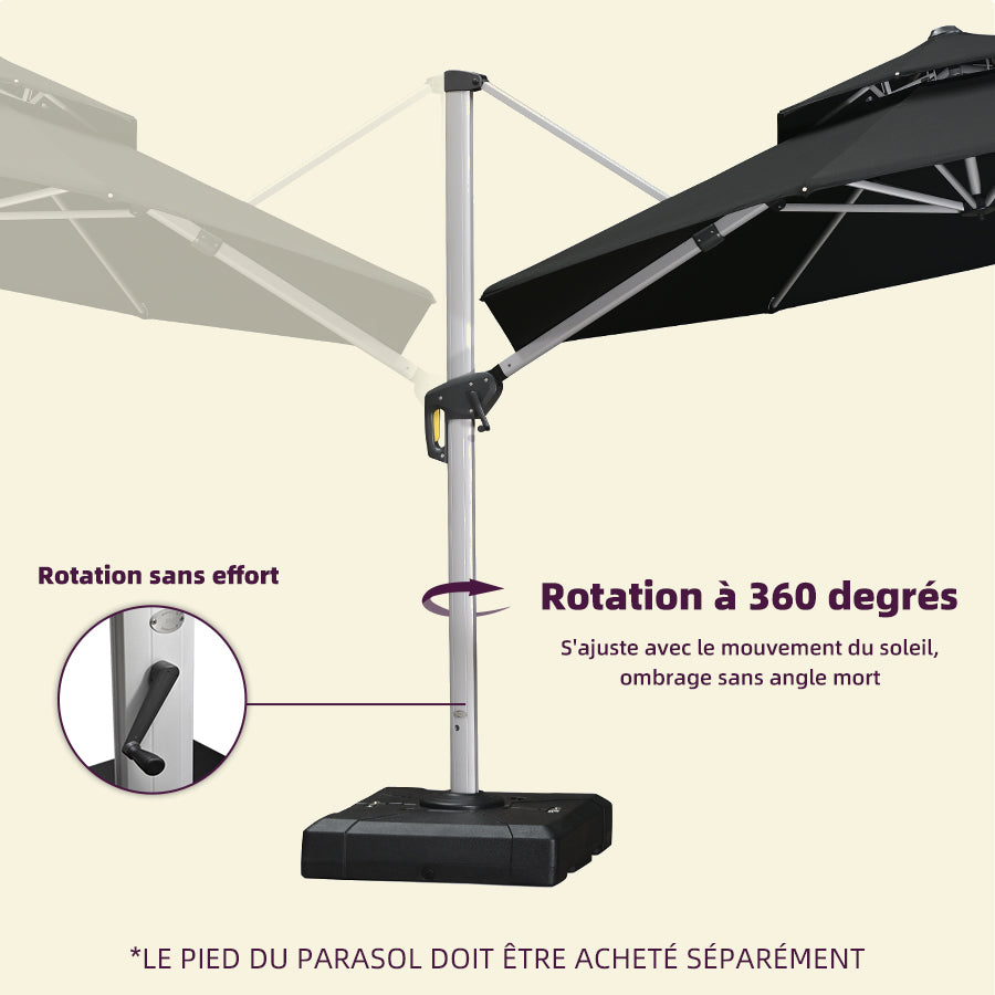 PURPLE LEAF Parasol De Jardin Extérieur Rond avec LED, Parasol Déporté avec Manivelle, Parasol Excentré Inclinable