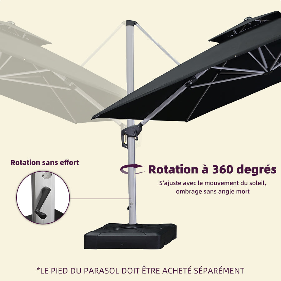 PURPLE LEAF Parasol Déporté Inclinable, Parasol De Jardin Exterieur Toit à Double Rotatif 360°,Parasol Terrasse Exterieur Luxueux
