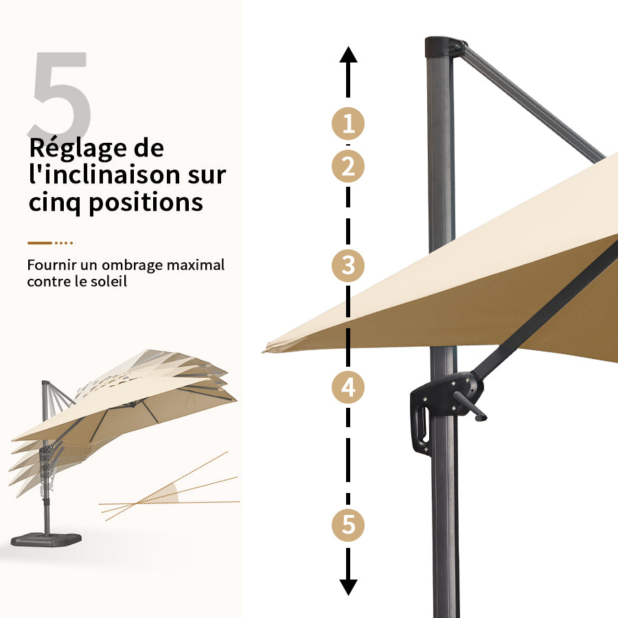 PURPLE LEAF Parasol De Jardin Exterieur Parasol Déporté Rotatif 360°, Parasol Excentré Inclinable, Parasol Suspendu Balcon