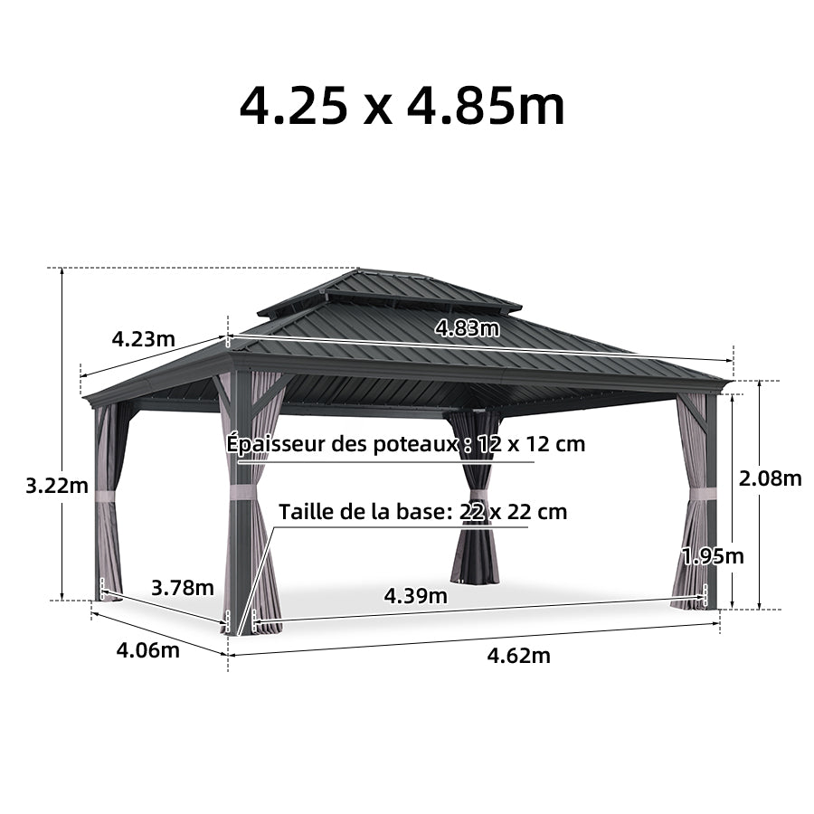 PURPLE LEAF Tonnelle De Jardin Exterieur Tonnelle Pergola Aluminum Avec Moustiquaire Et Rideaux Pavillon De Jardin à Double Toit Acier Galvanisé, Gris