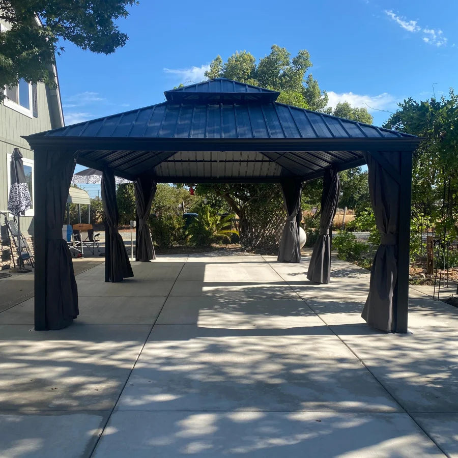 PURPLE LEAF Tonnelle De Jardin Exterieur Tonnelle Pergola Aluminum Avec Moustiquaire Et Rideaux Pavillon De Jardin à Double Toit Acier Galvanisé, Gris