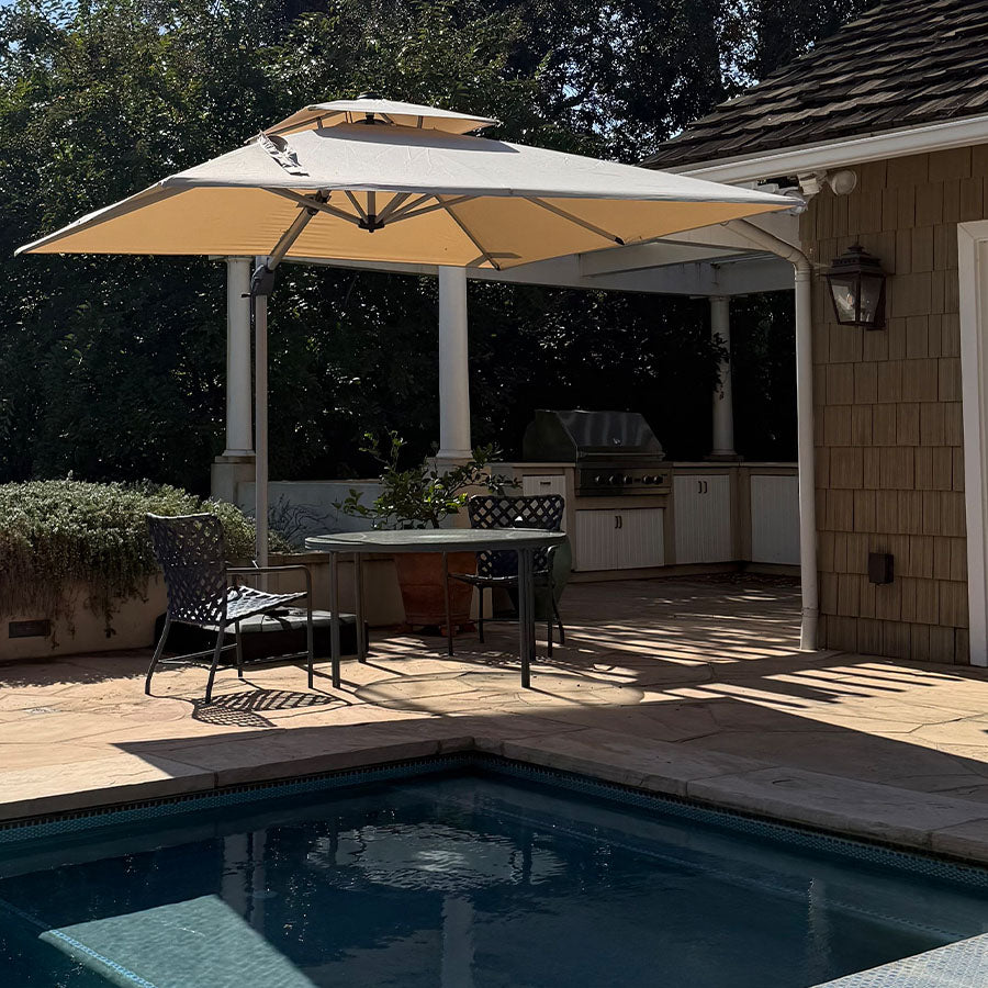 PURPLE LEAF Parasol Déporté Inclinable, Parasol De Jardin Exterieur Toit à Double Rotatif 360°,Parasol Terrasse Exterieur Luxueux