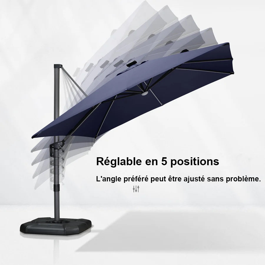 PURPLE LEAF Parasol Déporté avec LED Solaire 3 x 3 m Carré Inclinable avec socle