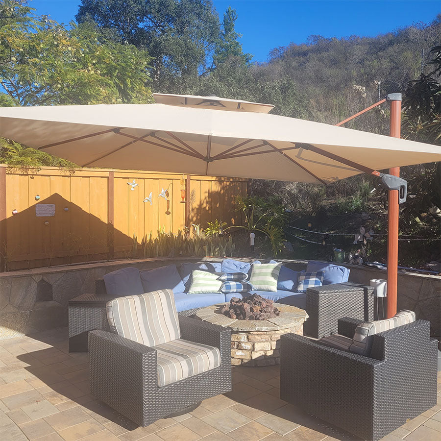 PURPLE LEAF Parasol Déporté Carré Grain de Bois en Aluminium avec socle