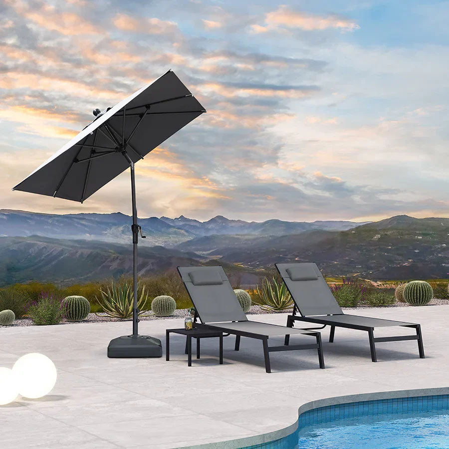 PURPLE LEAF Parasol inclinable en aluminium à mât droit, Carré, Rectangulaire et Rond, Avec Socle