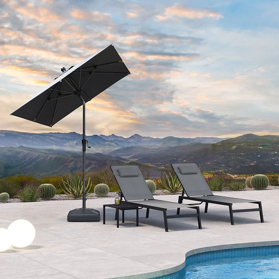 PURPLE LEAF Parasol inclinable en aluminium à mât droit, Carré, Rectangulaire et Rond, Avec Socle