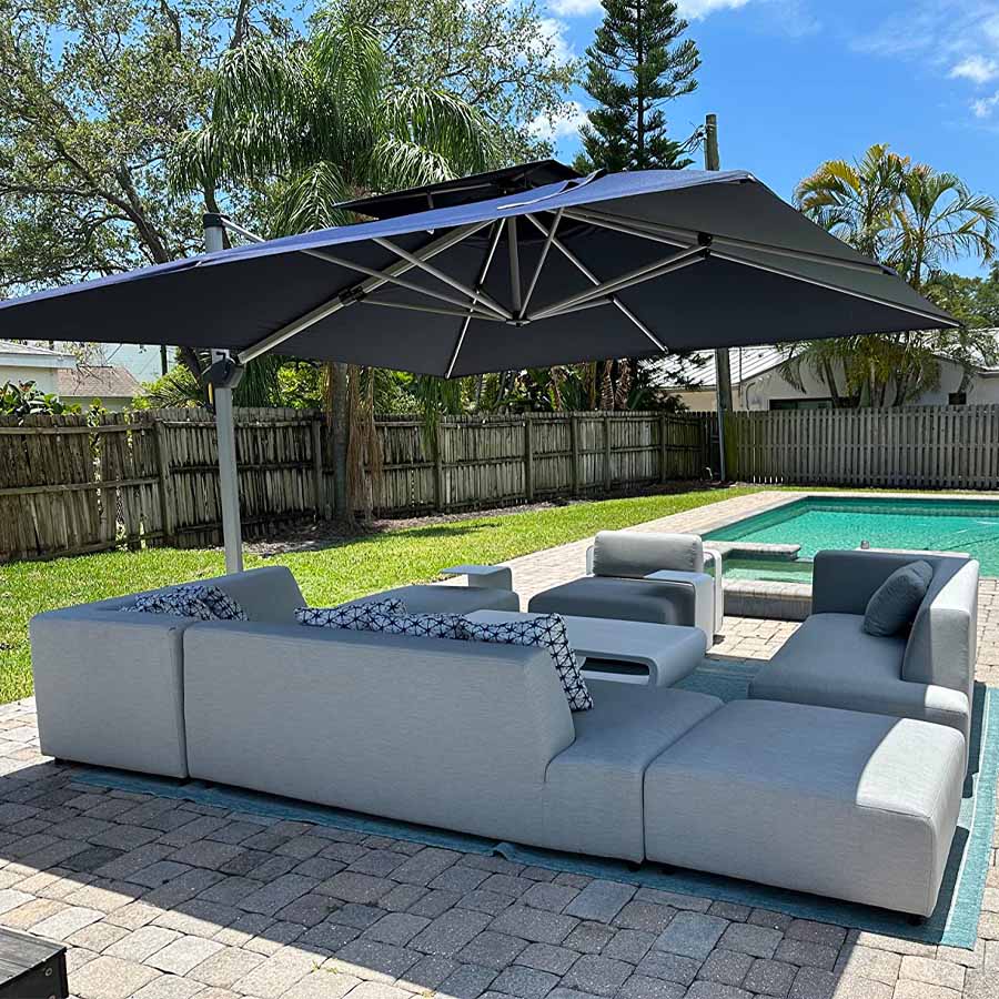 PURPLE LEAF Parasol Déporté Inclinable, Parasol De Jardin Exterieur Toit à Double Rotatif 360°,Parasol Terrasse Exterieur Luxueux