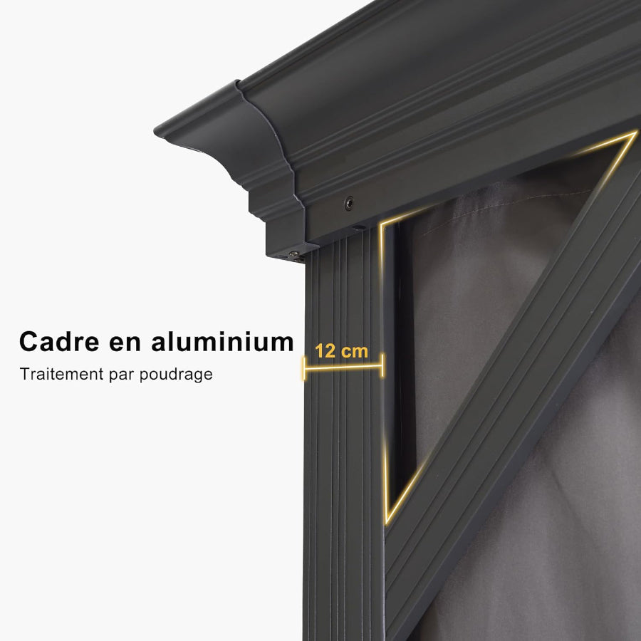 PURPLE LEAF Tonnelle De Jardin Exterieur Tonnelle Pergola Aluminum Avec Moustiquaire Et Rideaux Pavillon De Jardin à Double Toit Acier Galvanisé, Gris