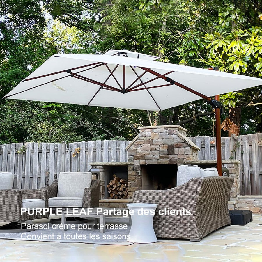 PURPLE LEAF Parasol Déporté Inclinable Grain de Bois en Aluminium Parasol De Jardin Extérieur Toit à Double Rotatif 360°