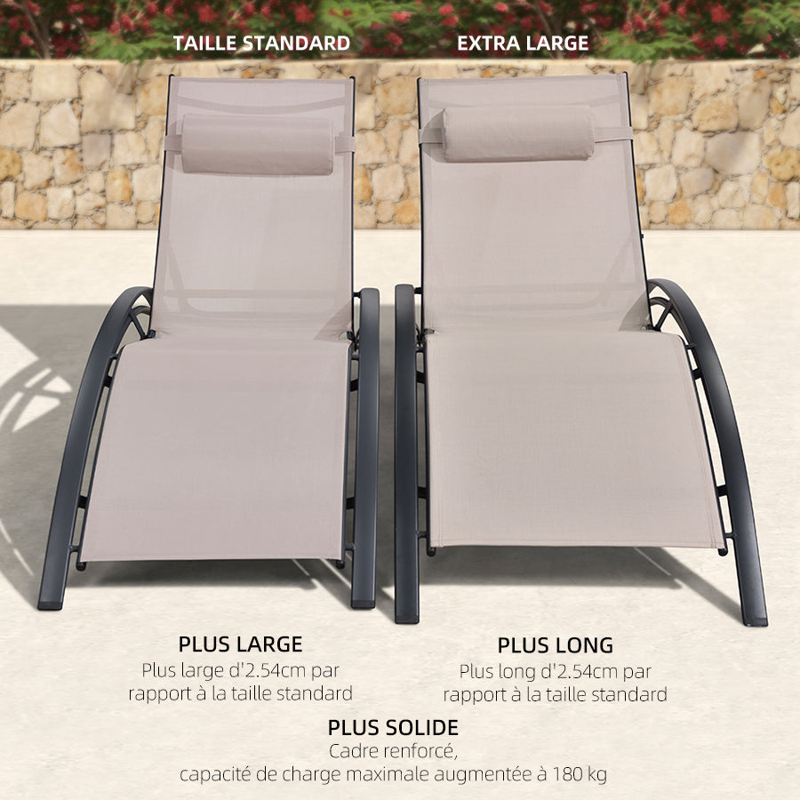 PURPLE LEAF Patio Chaise longue Ensemble de 3 Chaise longue d'extérieur Plage Piscine Bain de soleil Chaise longue inclinable, Table d'appoint incluse