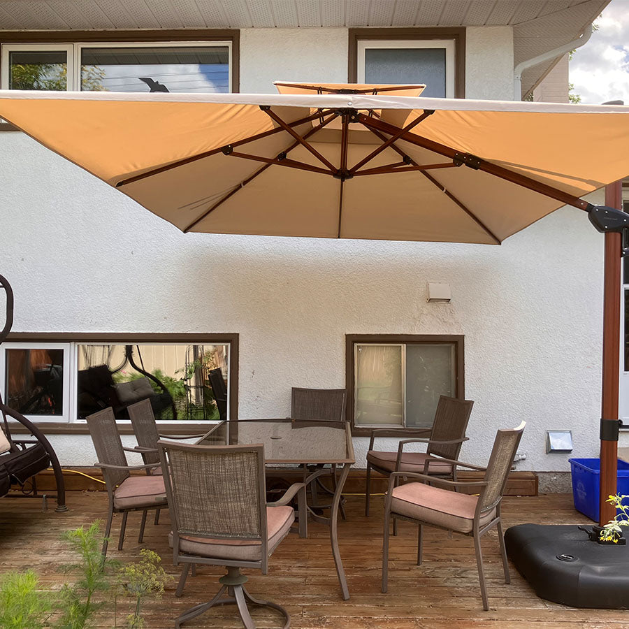 PURPLE LEAF Parasol Déporté Inclinable Grain de Bois en Aluminium Parasol De Jardin Extérieur Toit à Double Rotatif 360°