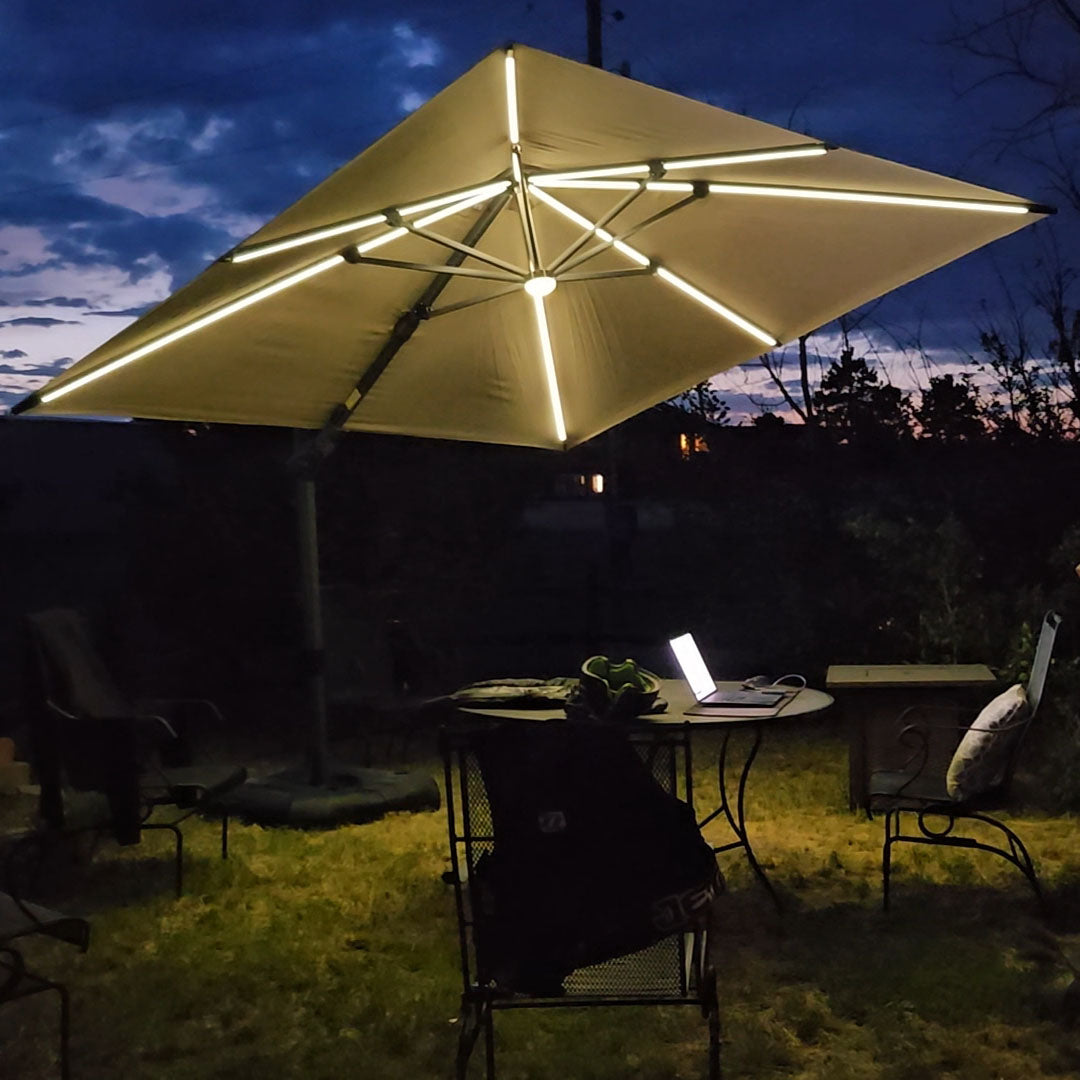 PURPLE LEAF Parasol Déporté avec LED Solaire 3 x 3 m Carré, Parasol De Jardin Extérieur Inclinable Toile Protection UV