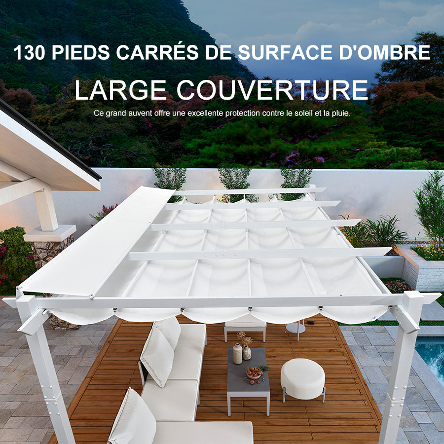 PURPLE LEAF Pergola rétractable d'extérieur avec double abri solaire Blanc Heavy-Duty Aluminium Pergola Patio Pergola moderne pour jardin deck arrière-cour