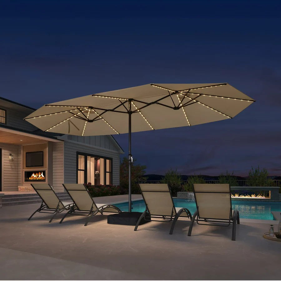 PURPLE LEAF Parasol de Jardin Double Aluminium avec lumières LED, Avec Socle, pour Terrasse, Jardin, Balcon et Piscine